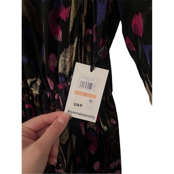 Kensie Women's Floral Print Belted Chiffon Flounce Midi Dress Size 2 - Picture 9 of 11